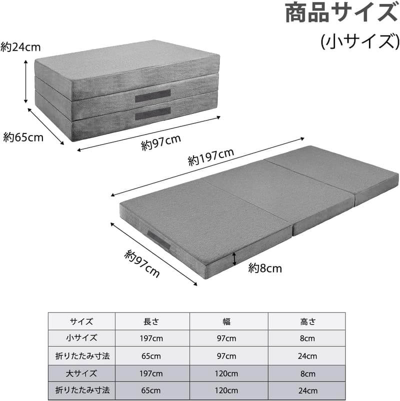 高反発折り畳みマットレス シングル 8cm 厚さ 抗菌防臭コンパクト収納 (ブラック)