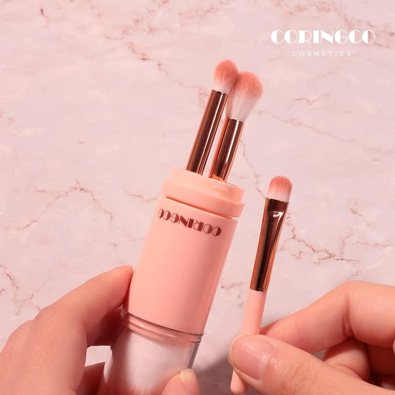 携帯用カプセルメイクブラシセット4本&LEDスマートミラー5本セット