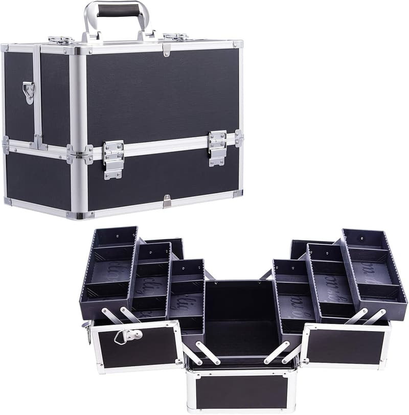 大容量 PUレザー化粧品収納ボックス ショルダー付き ブラック