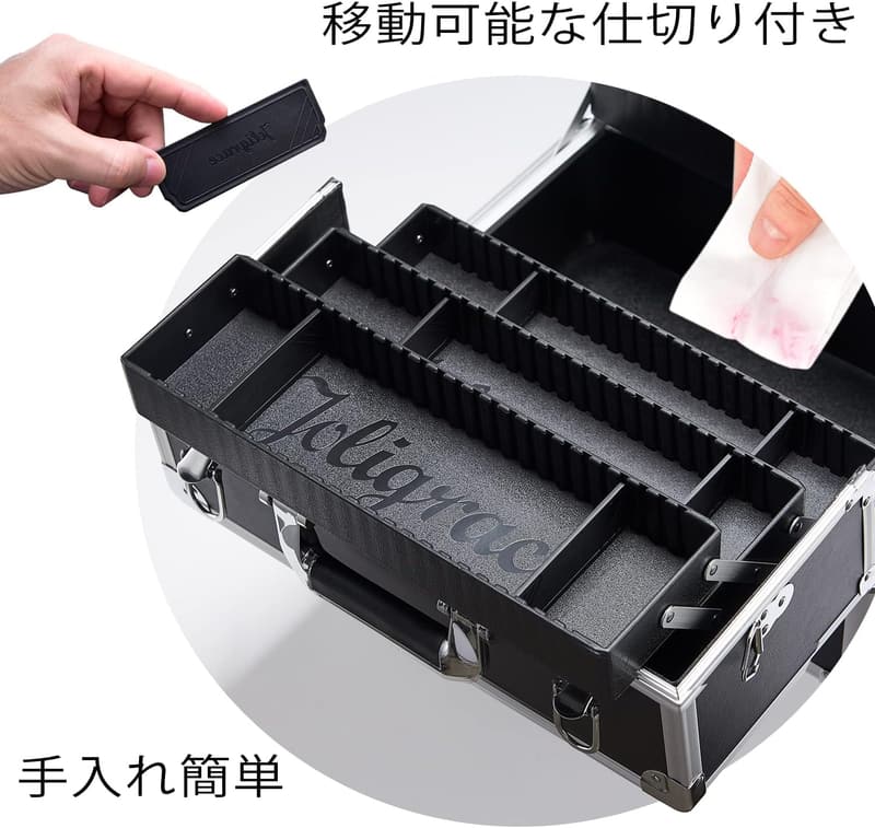 大容量 PUレザー化粧品収納ボックス ショルダー付き ブラック