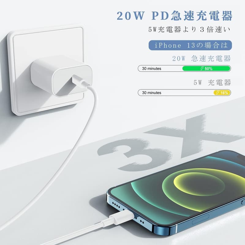 20W PD急速充電iPhone用充電器（MFi/PSE認証）USB-C - Lightningケーブル2m付き