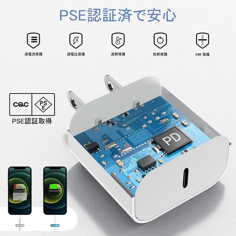 iPhone 充電器 20W 2個セット PD3.0 MFi/PSE認証 USB C - Lightningケーブル 1.8m 高速充電