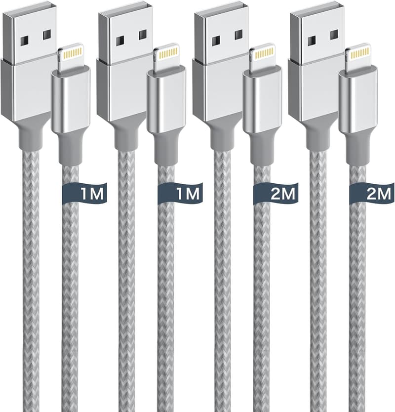 MFi認証ライトニングケーブル 1M/2M 各2本セット 急速充電・データ転送対応 ナイロン編み 断線防止 iPhone/iPad対応
