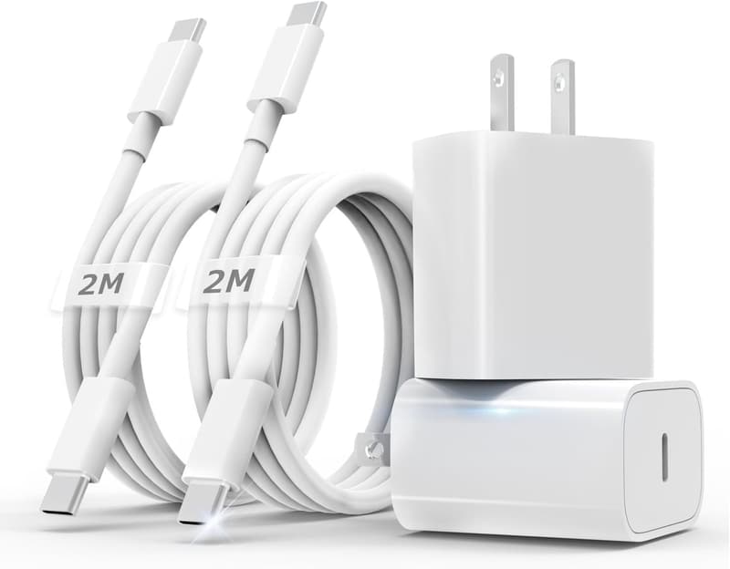 iPhone 16/15対応 PD-20W急速充電器 タイプC USB-Cケーブル2本付 ホワイト