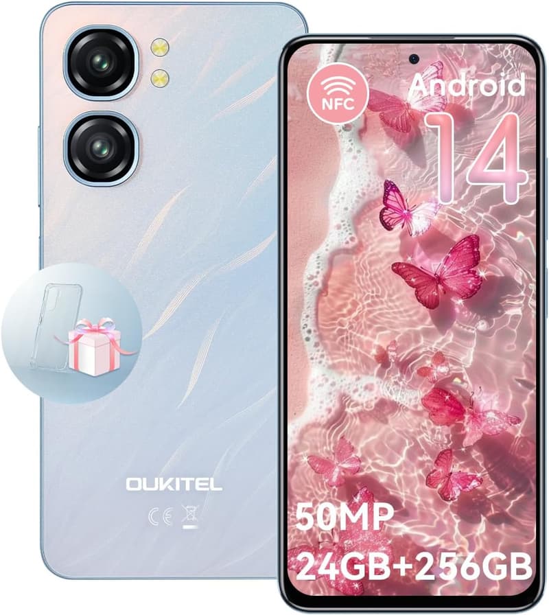 OUKITEL C58 Pro SIMフリー 6.7インチスマホ 24GB RAM/256GB ROM (1TB拡張可) 5150mAhバッテリー 50MPカメラ 4GデュアルSIM（青）