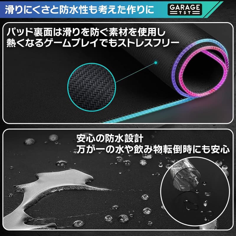 大型防水ゲーミングマウスパッド USBハブ付き