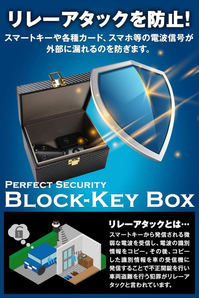 リレーアタック防止キーケース 車両用 RFIDブロッキング 3Dカーボン製