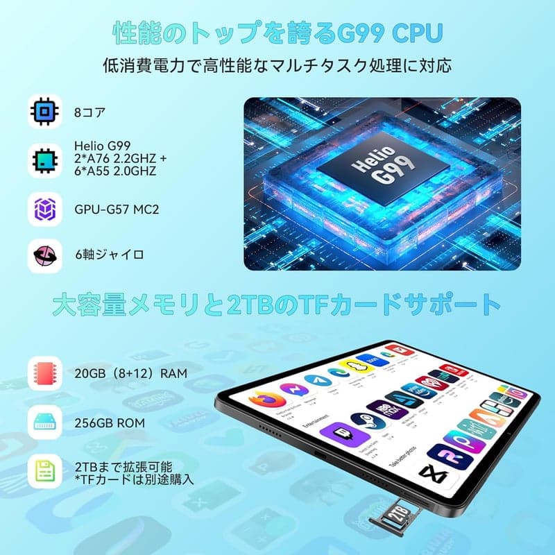 Widevine L1対応 12インチタブレット Headwolf HPad6 Android 14 / 20GB RAM, 256GB ROM, SIM 4G LTE