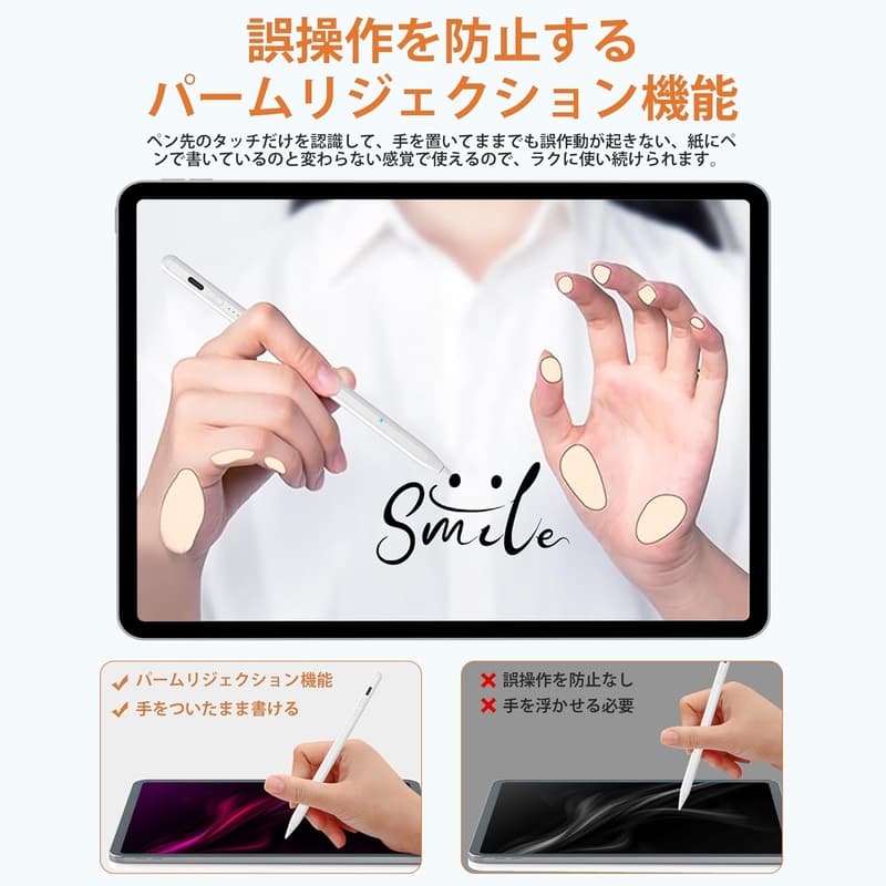 iPad対応 2018-2025年用 高感度ペンシル Type-C急速充電 磁気吸着 軽量