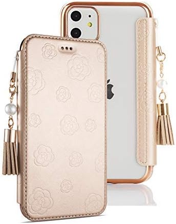 iPhone14用 手帳型クリアケース 花柄 エンボス加工 鏡付き カード収納 女性向け