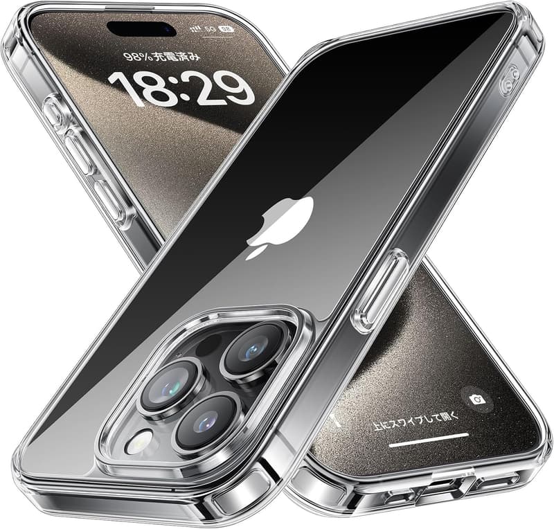 iPhone 15 Pro対応クリアケース 黄変防止・耐衝撃・ワイヤレス充電対応