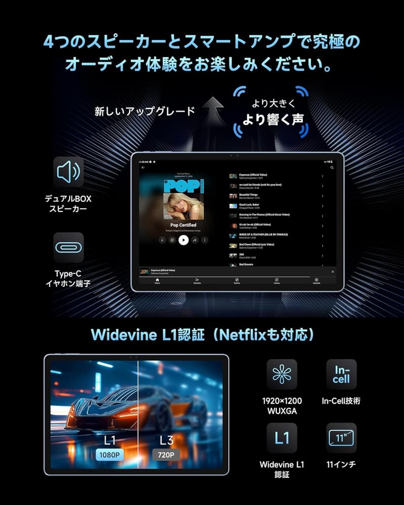 ALLDOCUBE iPlay60 Pro 11インチ Androidタブレット - 8コアCPU・16GB+128GB・高リフレッシュ90Hz・7000mAhバッテリー・Netflix対応