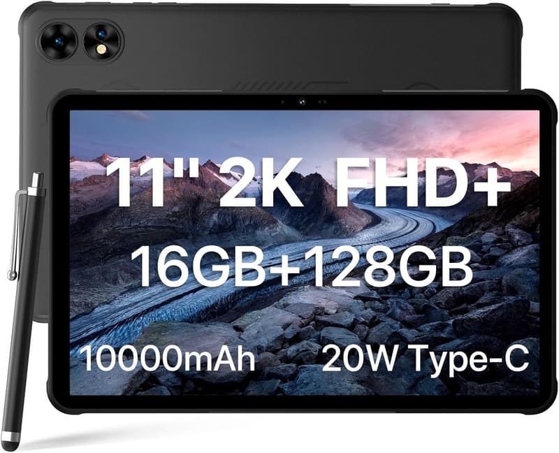 防水タフネスタブレット 11インチ SIMフリー Active T1 Tab - 10000mAh大容量バッテリー、2Kスクリーン、顔認証、お風呂用
