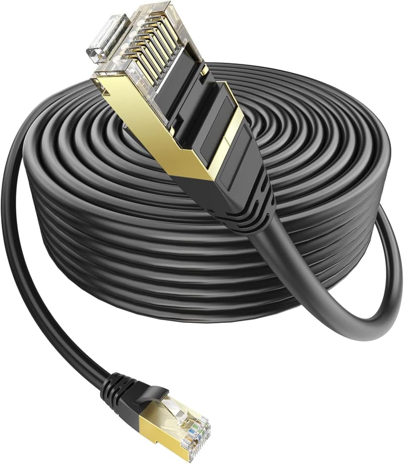 屋外用 PoE対応 ランケーブル CAT6 50m コネクタ付き ブラック