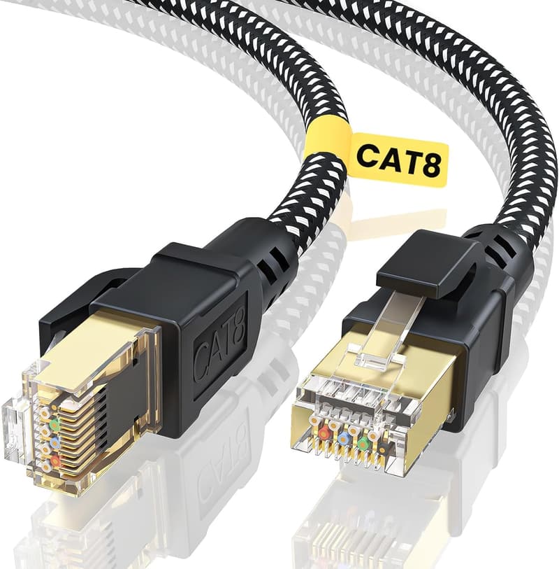 CAT8フラットLANケーブル 5M 40Gbps 2000MHz 高速 RJ45コネクタ