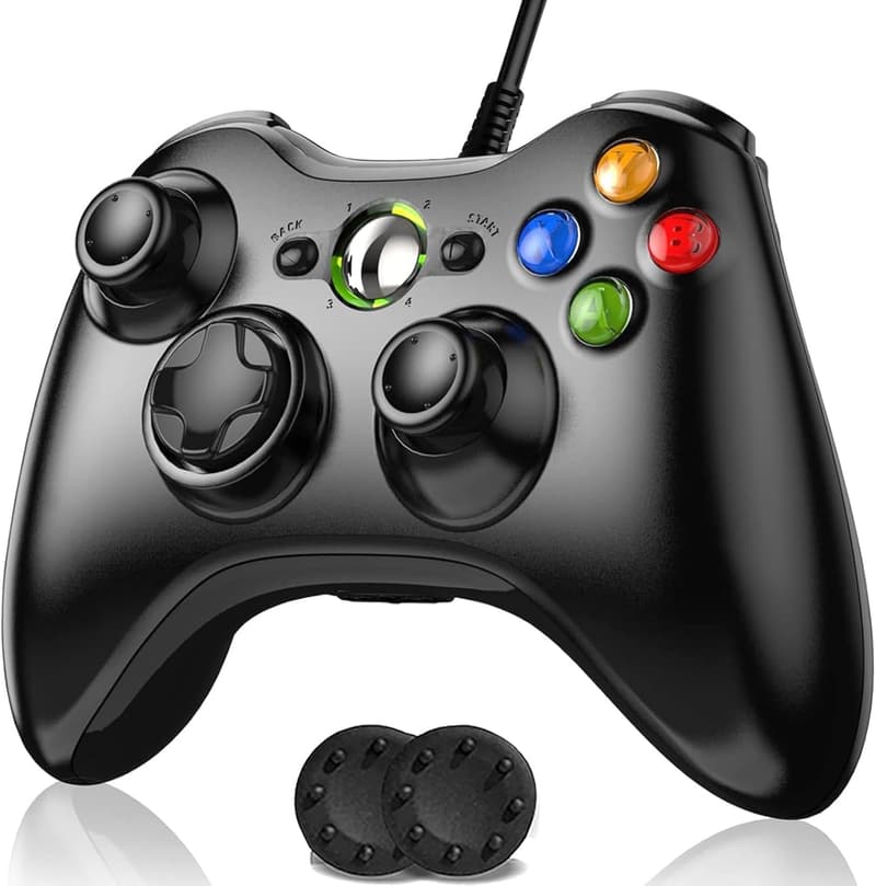 Xbox 360 コントローラー 有線 ゲームパッド USB 高耐久ボタン 二重振動 ブラック【2025新改良】 PC/Windows対応