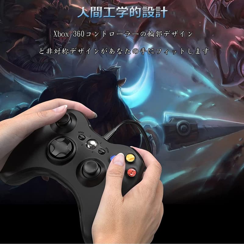 Xbox 360 コントローラー 有線 ゲームパッド USB 高耐久ボタン 二重振動 ブラック【2025新改良】 PC/Windows対応