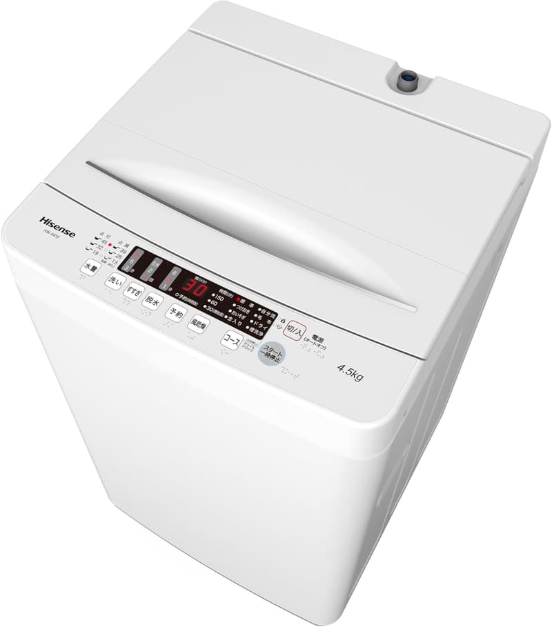 全自動洗濯機 4.5kg ホワイト HW-K45E スリムデザイン 短時間洗浄 予約機能