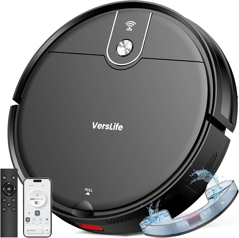 水拭き両用ロボット掃除機 VersLife L6｜3000Pa吸引力・超薄型・WiFi対応・自動充電【ブラック】