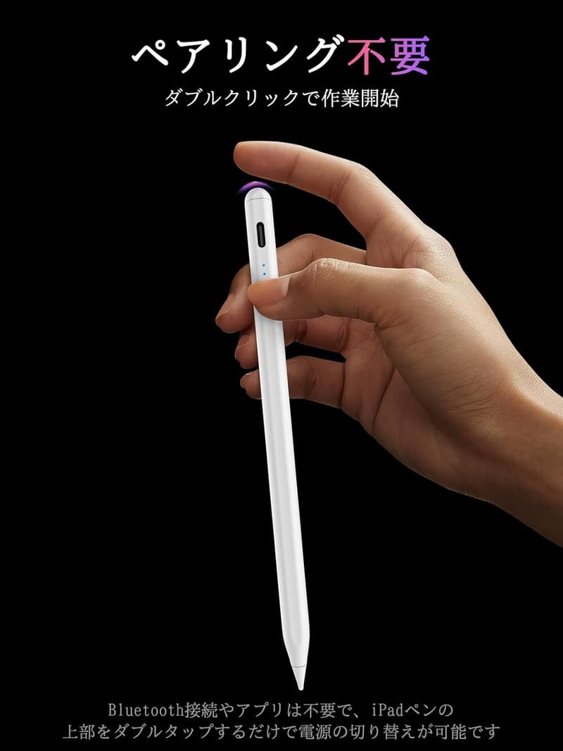 iPad対応 超高感度スタイラスペン Type-C急速充電 磁気吸着・パームリジェクション機能付き【2018〜2025年モデル】ホワイト