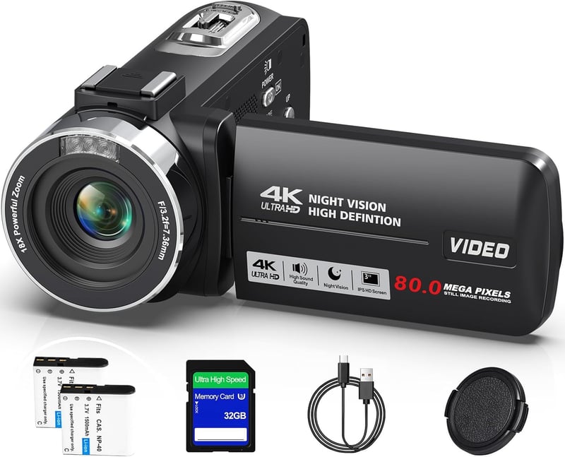 4K録画 YouTubeカメラ 8000万画素 自撮り可能 軽量 Vlogセット 32GB SDカード付