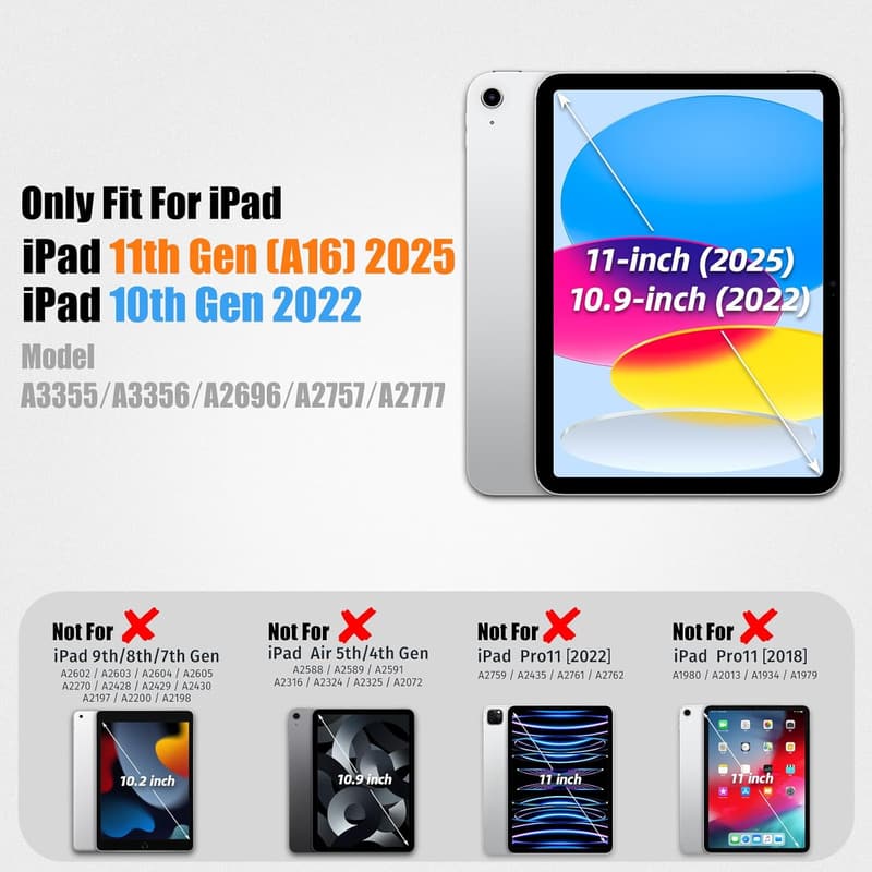 iPad第11/第10世代専用 耐衝撃リングハンドルケース（ブラック）ペン収納・ショルダーストラップ・フィルム付き