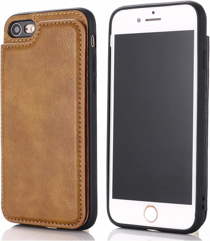 iPhone SE/7/8用手帳型ケース（レトロブラウン）カード収納・耐衝撃・スタンド機能付き