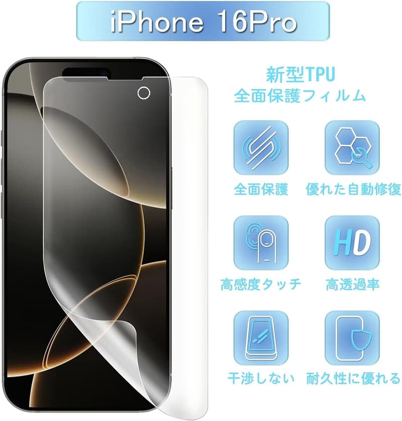 iPhone 16 Pro 用全面保護 TPU フィルム 2枚セット