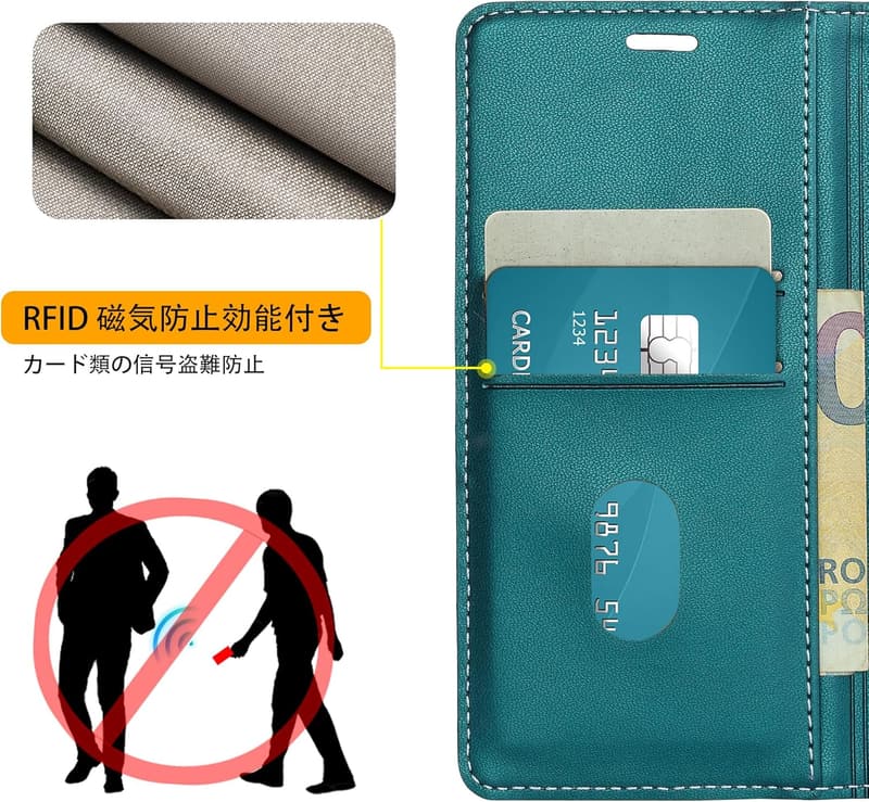 iPhone 14 手帳型ケース 真珠光沢レザー 薄型 スタンド機能 カード入れ