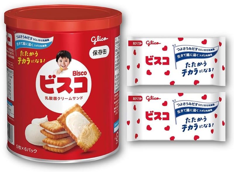 非常食 保存缶 ビスコ 乳酸菌クリームサンドビスケット 30枚 江崎グリコ