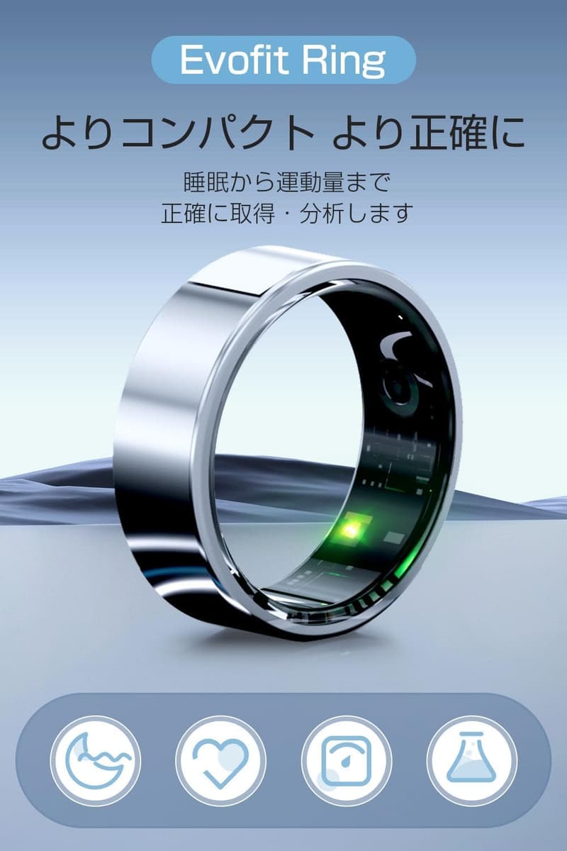 健康管理スマートリング【2024年新登場】男女兼用・IP68防水・多機能（シルバー, 7号）