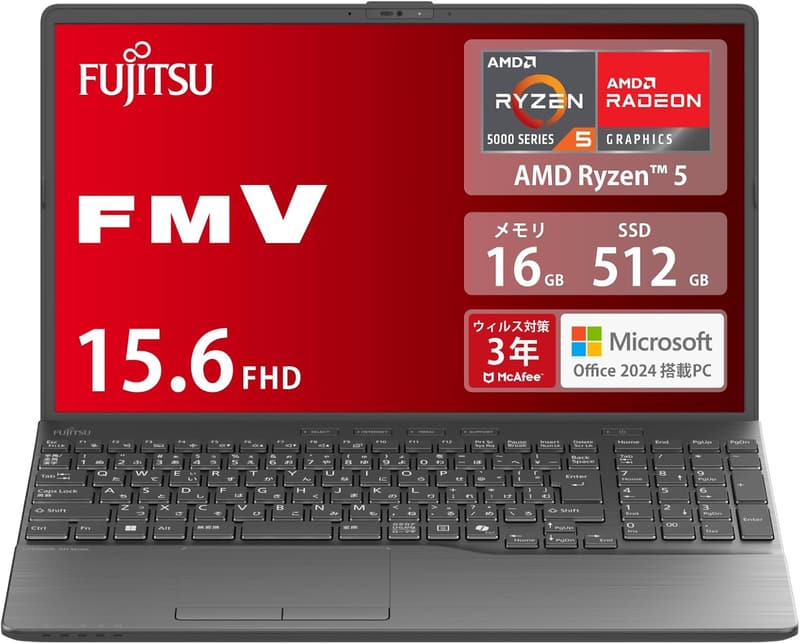 FMV LIFEBOOK AHシリーズ ノートパソコン WAA/J2 - 15.6型/AMD Ryzen 5/16GB/SSD 512GB/MS Office 2024/Win 11