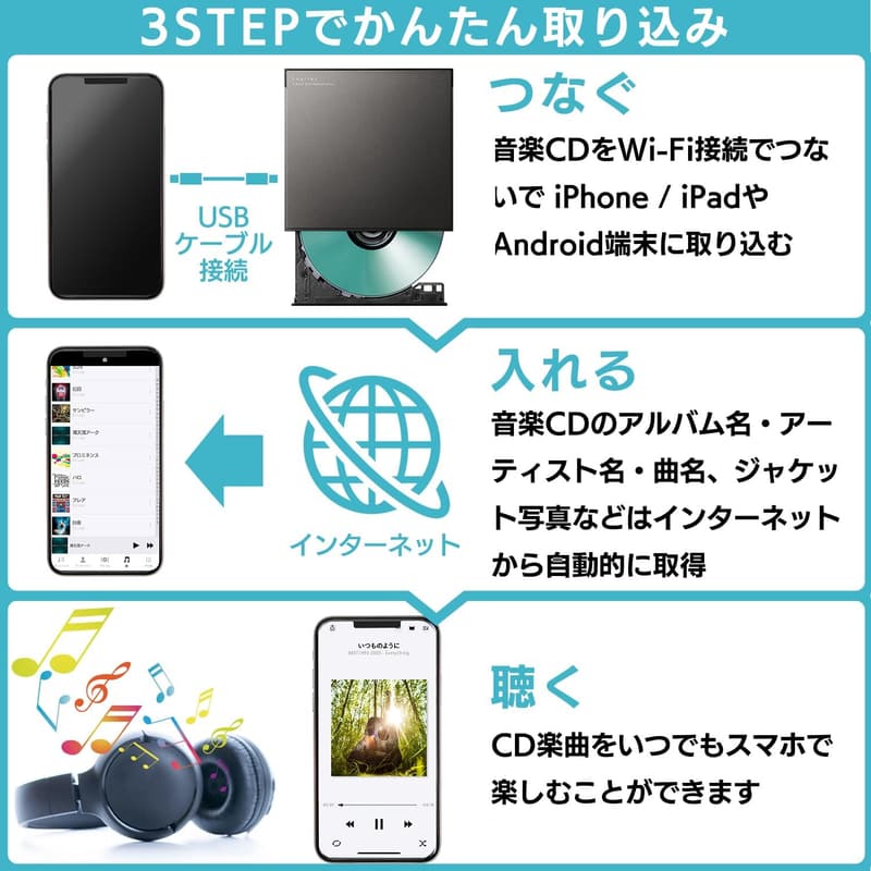 スマホ対応 ポータブルCDレコーダー 有線 ブラック LDR-LSM8WURDBK