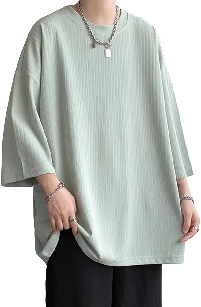 メンズ 七分袖 ビッグシルエット Tシャツ 夏服 カジュアル 無地 オシャレ