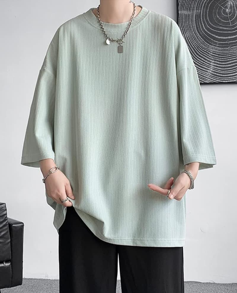 メンズ 七分袖 ビッグシルエット Tシャツ 夏服 カジュアル 無地 オシャレ