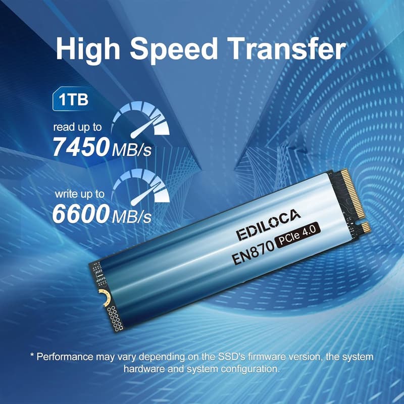 Ediloca EN870 1TB PCIe 4.0 NVMe M.2 SSD - PS5動作確認済み、最大読込7450MB/s、最大書き6600MB/s、5年保証