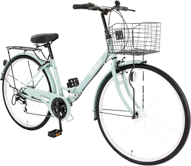 「通勤通学に最適!シマノ6段変速ママチャリ26インチ・大型カゴ・鍵付き」