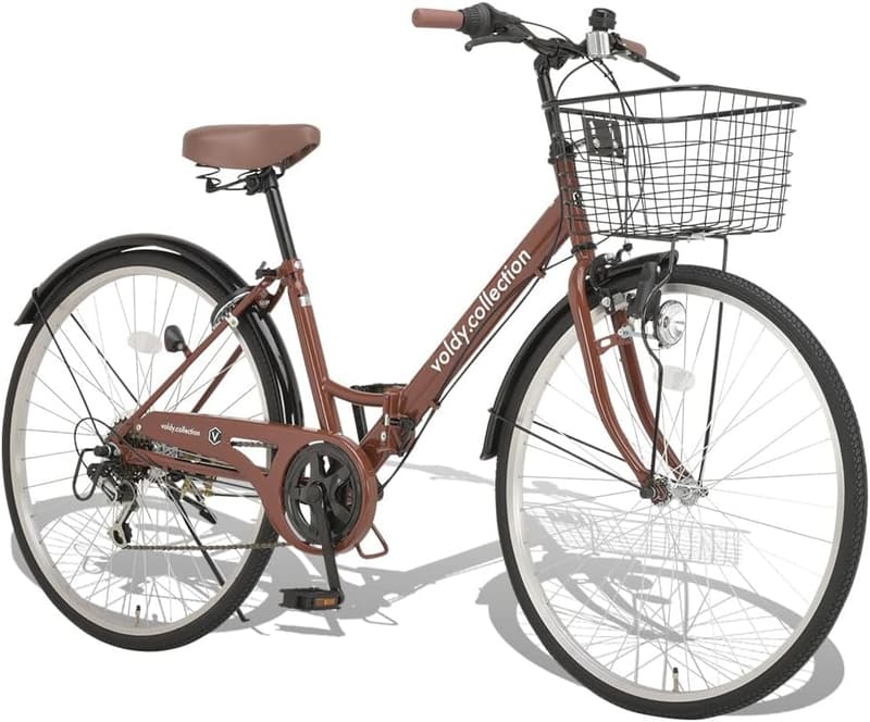 ママチャリ折りたたみ自転車 26インチ シマノ6段変速 前カゴ・ダイナモライト・泥除け付き VFC-001