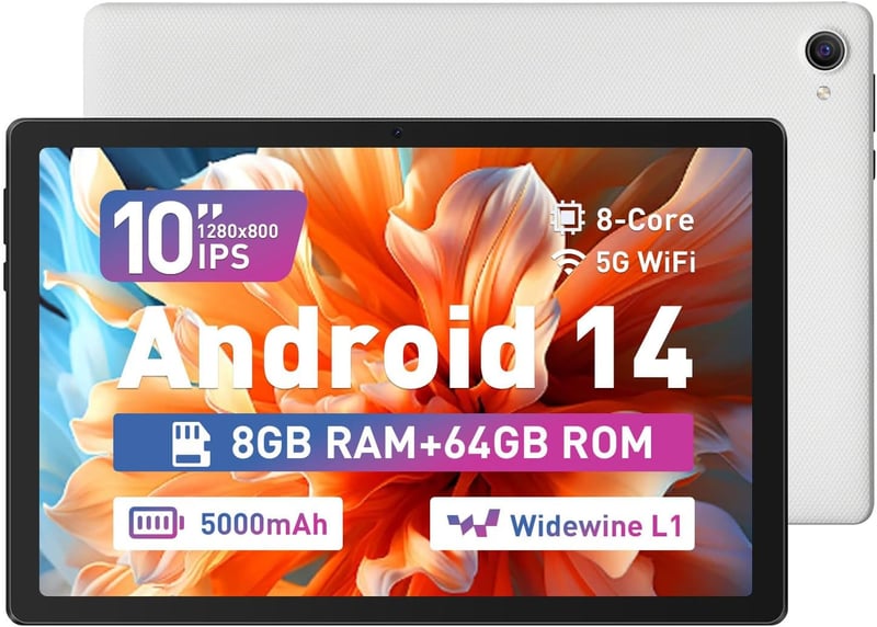 10インチ Android タブレット 児童向け 高性能 8コアCPU IPS 1280x800 8GB+64GB+1TB拡張 5MP/8MPカメラ 5000mAh 年間使用可能なWi-Fiモデル