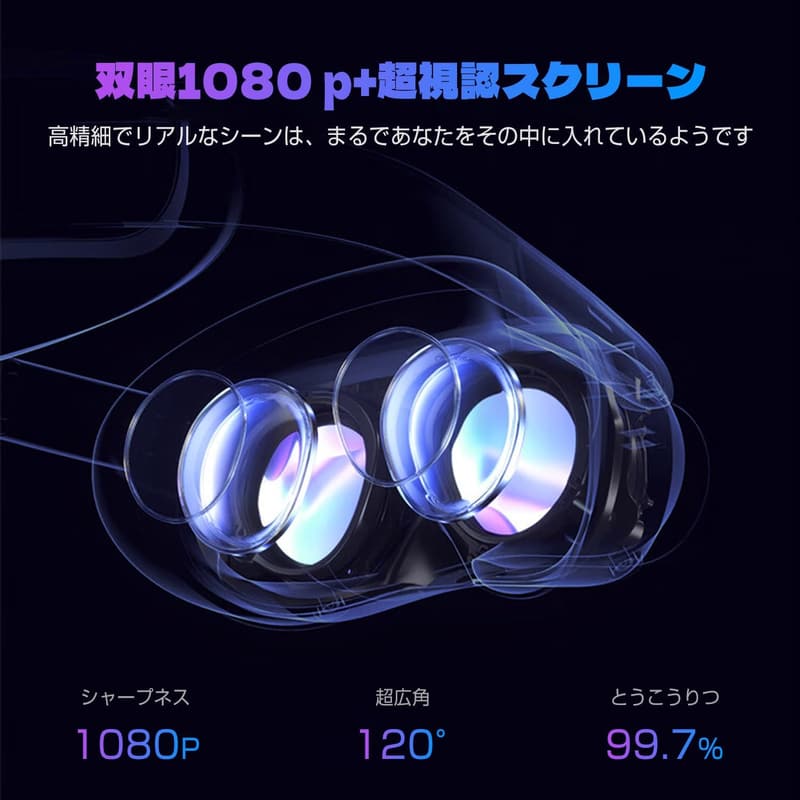 スマホ用VRゴーグル 120°超広角 1080P HD メガネ対応 軽量 通気性良好 日本語取扱書付き