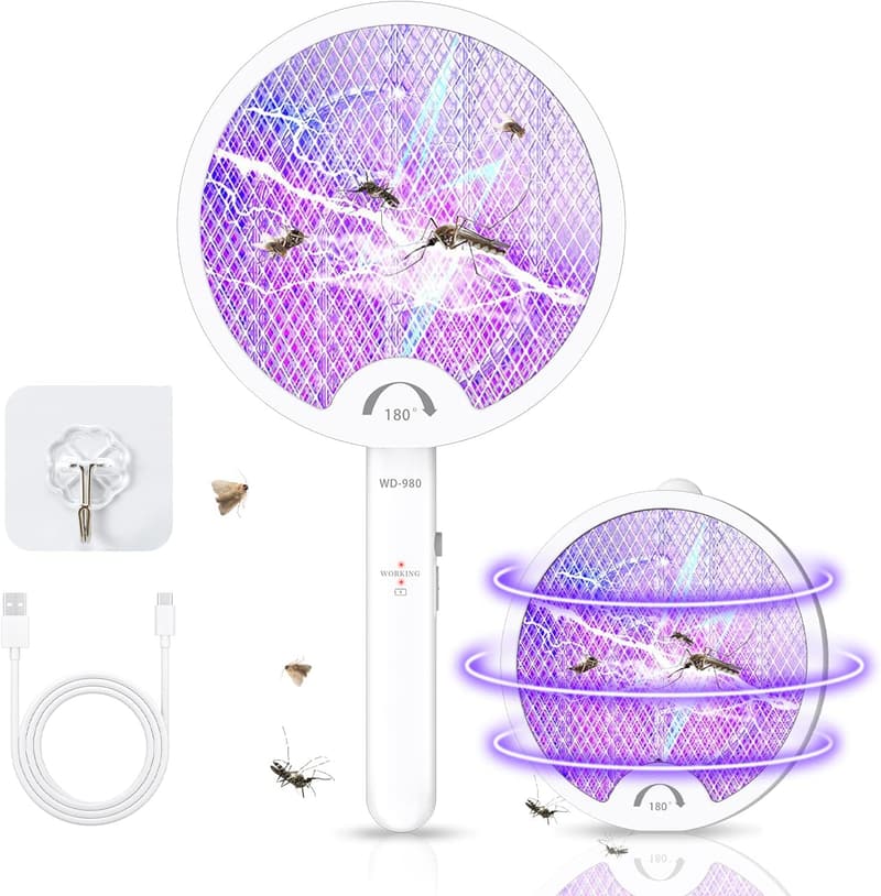 USB充電式電撃殺虫ラケット 強力3800V UV誘引式 蚊取り器 省エネ・軽量・3層安全ネット対応