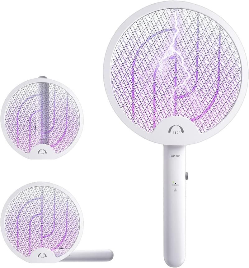 USB充電式電撃殺虫ラケット 3000V 180°回転 軽量・安全設計 蚊・ハエ対策用