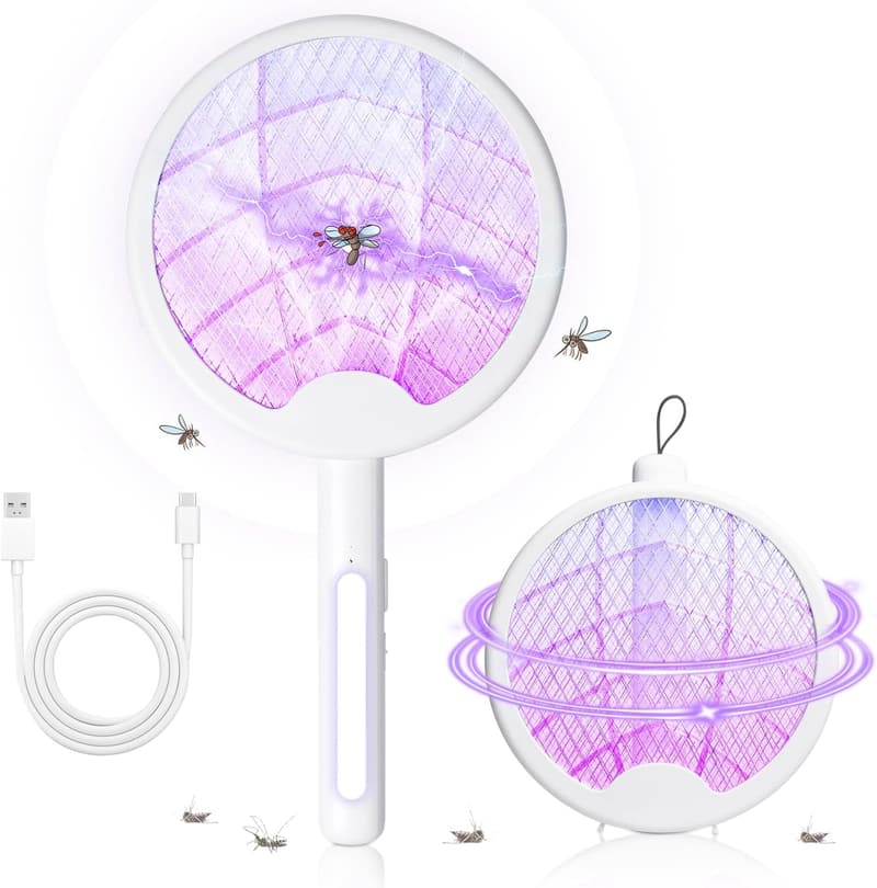 UV光源誘引式 電撃殺虫ラケット【3000V・軽量・折りたたみ収納】室内外兼用・大容量バッテリー・手持ち・壁掛け型