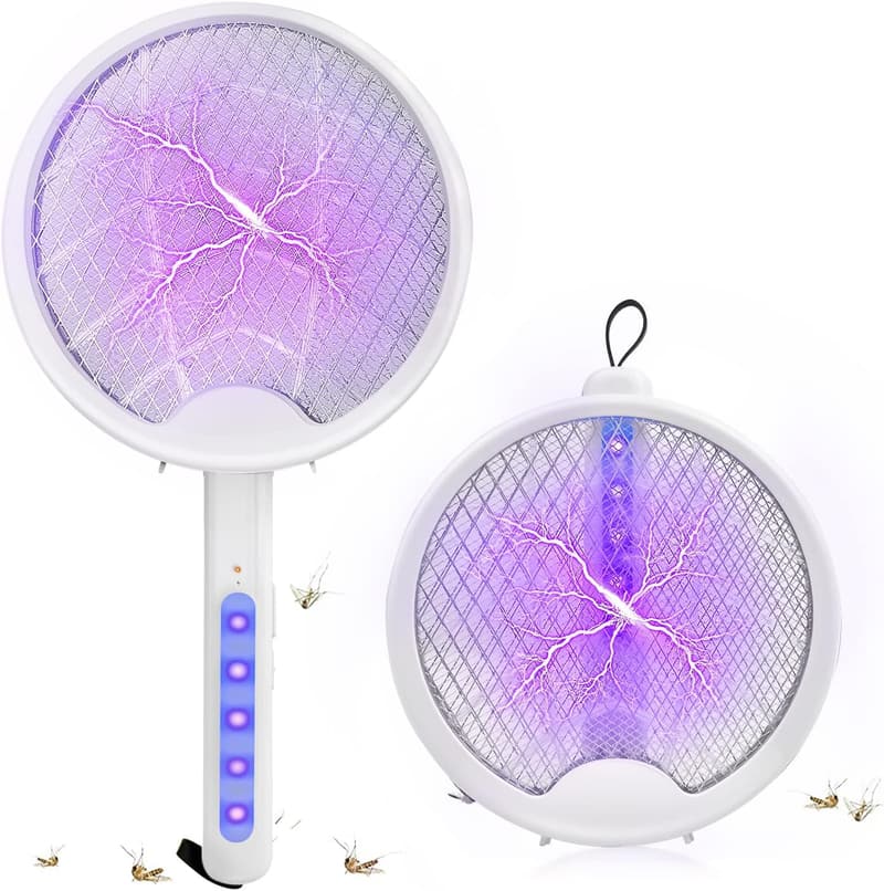 DEXION 電撃殺虫ラケット 3500V USB充電式 省エネ 2000mAh 二重安全スイッチ 屋内外兼用 (ホワイト)