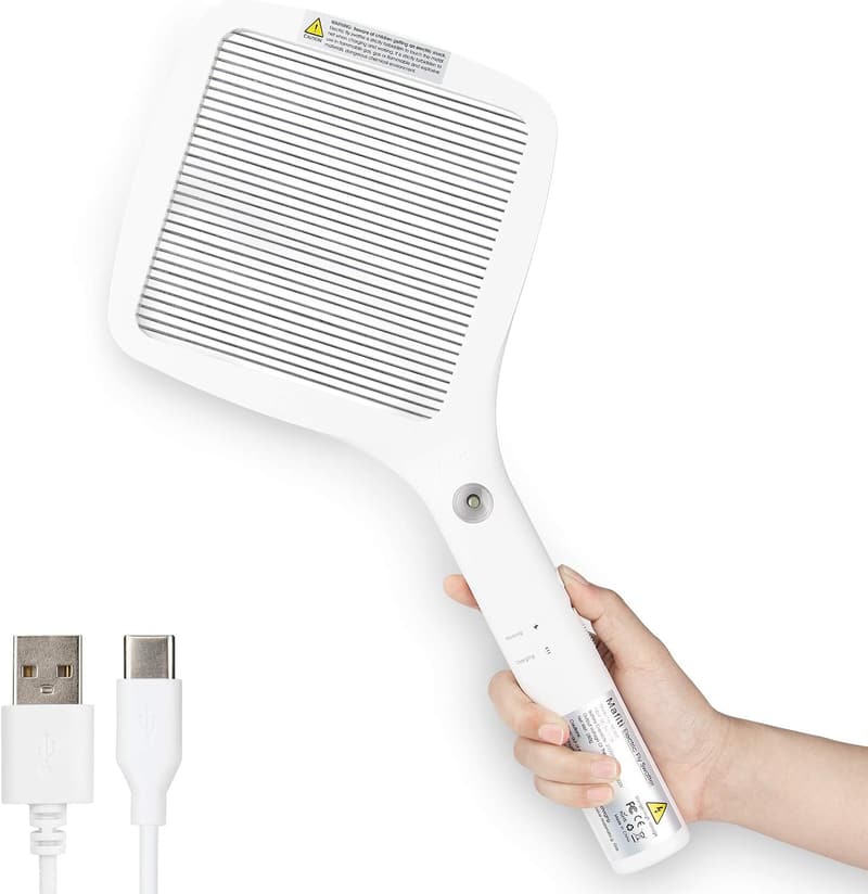 USB充電式 LEDライト付き 電撃殺虫ラケット 3000V 大型昆虫用 捕虫器【一年間品質保証】