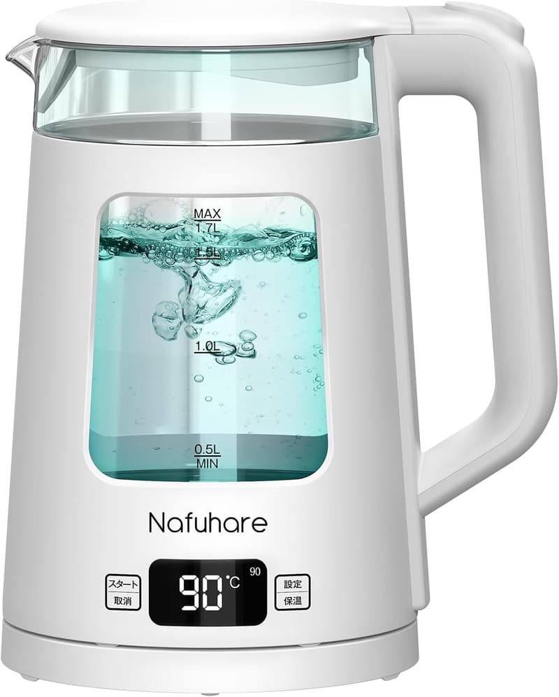 Nafuhare ガラス電気ケトル 1.7L 1200W LEDライト付 保温機能