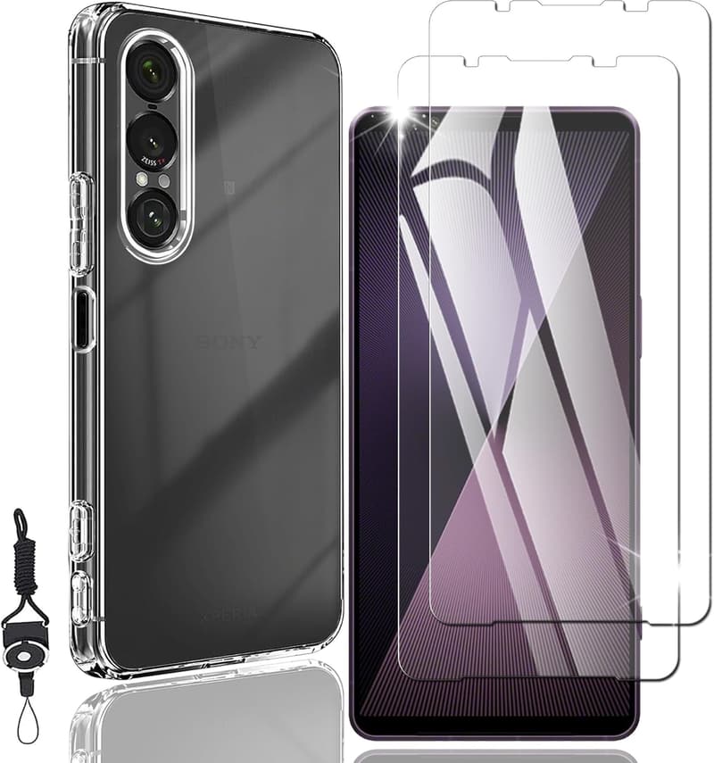 Xperia 1 VII用 ガラスフィルム2枚セット＋クリアケース1枚【旭硝子素材・ストラップホール付き】