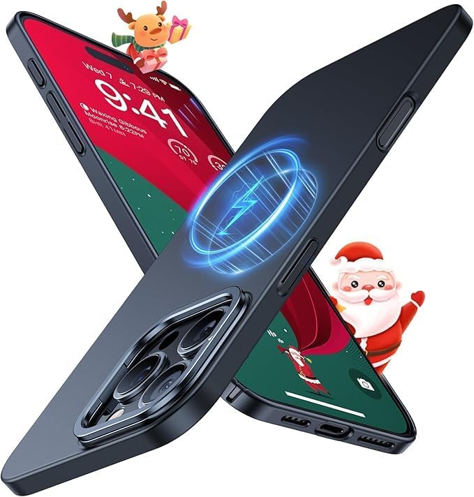 iPhone 16 Pro用 薄型マグセーフケース 隠しスタンド付 指紋防止 ブラック