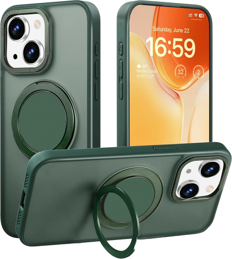 Magsafe対応 ワイヤレス充電耐衝撃iPhone14/13ケース ダークグリーン