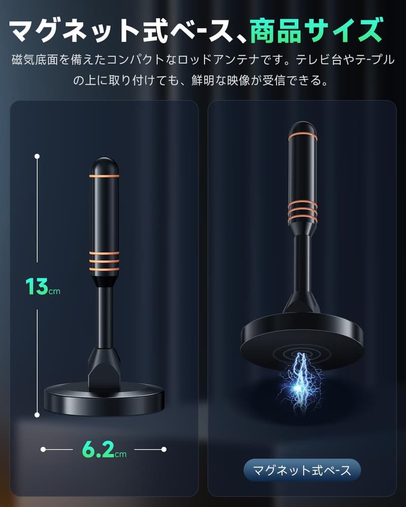 【地デジ対応・360°全方位受信 室内テレビアンテナ】高性能・信号ブースター付き・500KM受信範囲・USB式